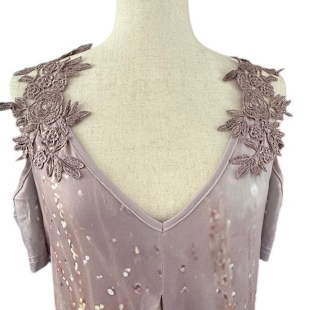 Made with Love Mauve Maxi Floral Embroidery Cold Shoulder Sleeve Dress Small MWT - Picture 3 of 13